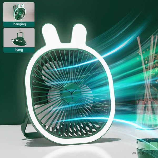 Image of Electric Fans USB Desk Lamp Fan 1200mAh Bear Ears Night Lamp Cooling Fan 3-gear Mute Up and Down 180-degree Adjustment for Home Office Dorm R230901