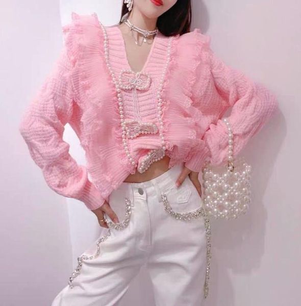 women sweater fashion patchwork lace ruffles knit cardigan korean beading pink 2022 autumn woman swaters pullover6644486, White;black
women sweater fashion patchwork lace ruffles knit cardigan korean beading pink 2022 autumn woman swaters pullover6644486, White;black