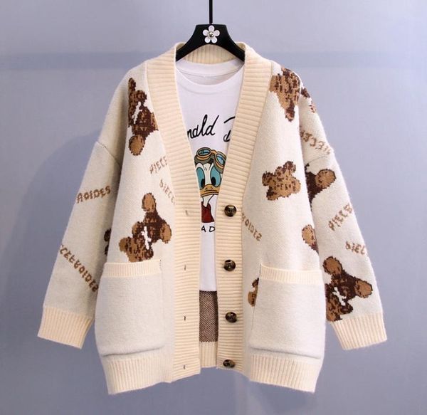 bear letter cardigan sweater womens autumn winter 2021 new korean version of the lazy style wild loose thick knitted jacket7919138, White;black
bear letter cardigan sweater womens autumn winter 2021 new korean version of the lazy style wild loose thick knitted jacket7919138, White;black
