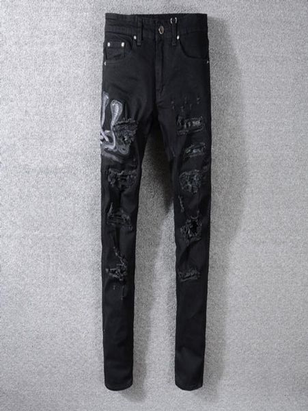 american street style fashion men039s jeans slim fit snake embroidery punk ripped designer streetwear hip hop15398449, Blue
american street style fashion men039s jeans slim fit snake embroidery punk ripped designer streetwear hip hop15398449, Blue