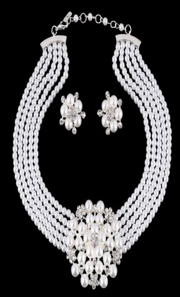 european and american bridal accessories necklaces texture diamond flower pearl set jewelry7737554, Silver