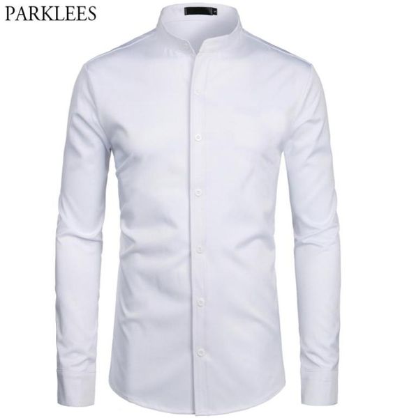 white banded collar dress shirt men slim fit long sleeve casual button down shirts mens business office work chemise homme s2xl3076954, White;black
white banded collar dress shirt men slim fit long sleeve casual button down shirts mens business office work chemise homme s2xl3076954, White;black