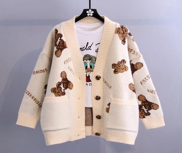 bear letter cardigan sweater womens autumn winter 2021 new korean version of the lazy style wild loose thick knitted jacket5821418, White;black
bear letter cardigan sweater womens autumn winter 2021 new korean version of the lazy style wild loose thick knitted jacket5821418, White;black