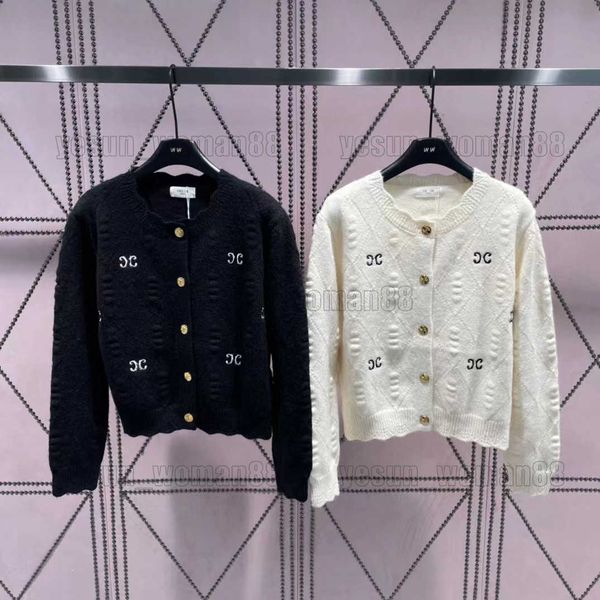 woman sweater designer luxury celins classic fashion round neck loose button cardigan coat, White;black
woman sweater designer luxury celins classic fashion round neck loose button cardigan coat, White;black
