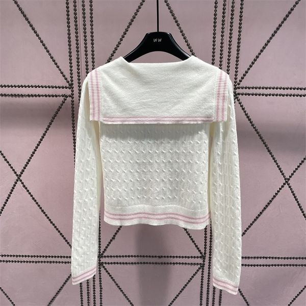 women's sweaters 2023 autumn letter embroidered navy polo contrast stripe versatile knitted cardigan 230831, White;black
women's sweaters 2023 autumn letter embroidered navy polo contrast stripe versatile knitted cardigan 230831, White;black