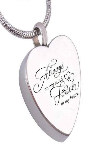 fashion stainless steel jewelry always on my mind forever in my heart cremation urn jewelry heart memorial ash keepsake necklace3892136, Silver
fashion stainless steel jewelry always on my mind forever in my heart cremation urn jewelry heart memorial ash keepsake necklace3892136, Silver