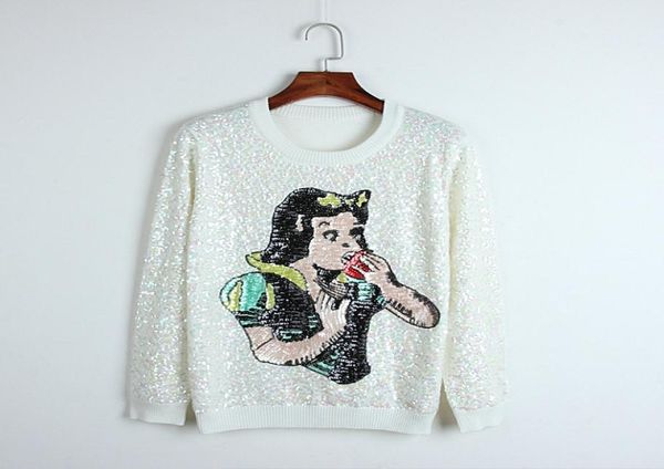 720 2018 brand same style sweater pullover long sleeve crew neck prom sweater panelled fashion white sequins luxury dl1683008, White;black
720 2018 brand same style sweater pullover long sleeve crew neck prom sweater panelled fashion white sequins luxury dl1683008, White;black
