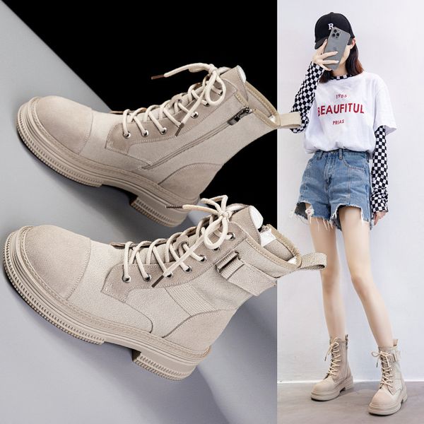 2023 autumn winter leather canvas womens martin boots designer fashion inner heightened thick bottom side zipper desert boots, Black
2023 autumn winter leather canvas womens martin boots designer fashion inner heightened thick bottom side zipper desert boots, Black