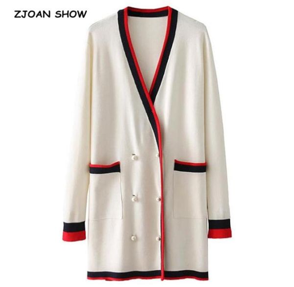 office lady v neck contrast color pearl mid long sweater retro women double pockets cardigan knitwear jumper kleding femme y1908224098878, White;black
office lady v neck contrast color pearl mid long sweater retro women double pockets cardigan knitwear jumper kleding femme y1908224098878, White;black