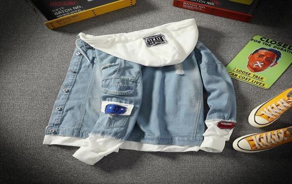 new hooded denim jacket mens fashion fake two pieces patchwork hoodies streetwear denim jacket scratch cowboy clothes jeans male w2426076, Black;brown
new hooded denim jacket mens fashion fake two pieces patchwork hoodies streetwear denim jacket scratch cowboy clothes jeans male w2426076, Black;brown
