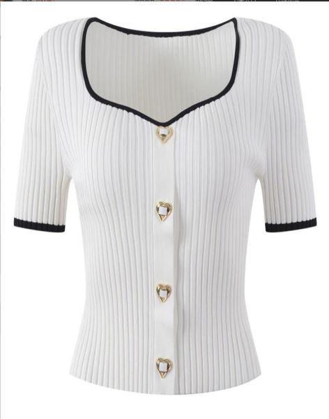 220 2022 milan runway spring summer brand same style sweater short sleeve v neck cardigan striped womens yl2809704, White;black
220 2022 milan runway spring summer brand same style sweater short sleeve v neck cardigan striped womens yl2809704, White;black