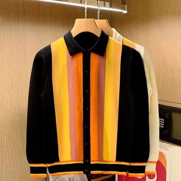 men's sweaters british style men knitted cardigan vertical stripe long sleeved button spring autumn brand slim lapel thin sweater 2308, White;black
men's sweaters british style men knitted cardigan vertical stripe long sleeved button spring autumn brand slim lapel thin sweater 2308, White;black