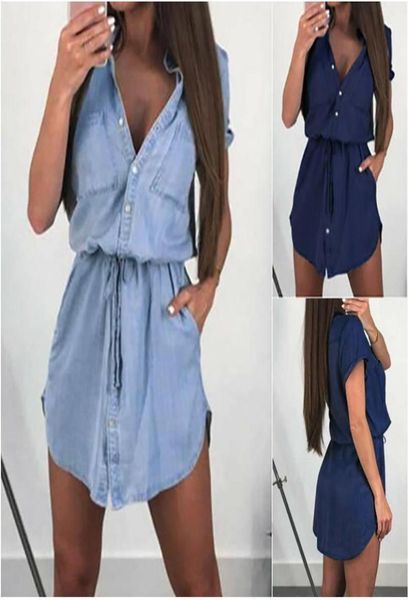 women leisure holiday denim shortsleeve lace up waist polo neck button dress soft blue short sleeve midi casual dress6401463, Black;gray
women leisure holiday denim shortsleeve lace up waist polo neck button dress soft blue short sleeve midi casual dress6401463, Black;gray