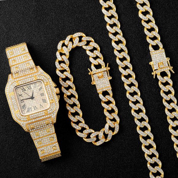 strands gold necklace +watch+bracelet hip hop miami curb cuban chain full iced out paved rhinestones cz bling for men jewelry 230613, Black
strands gold necklace +watch+bracelet hip hop miami curb cuban chain full iced out paved rhinestones cz bling for men jewelry 230613, Black