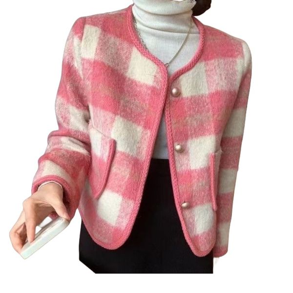 new european fashion women's o-neck long sleeve woolen pink plaid grid pattern jackets plus size coat smlxl887, Black;brown
new european fashion women's o-neck long sleeve woolen pink plaid grid pattern jackets plus size coat smlxl887, Black;brown