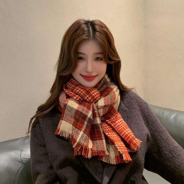 style preppy red plaid cashmere scarf womens short beard winter warm christmas, Blue;gray
style preppy red plaid cashmere scarf womens short beard winter warm christmas, Blue;gray