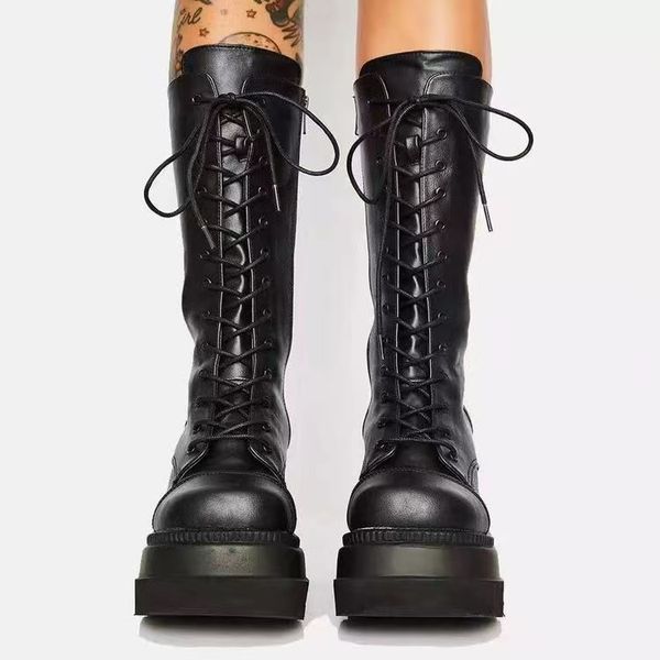 black punk women's mid calf boots autumn winter street gothic wedge shoes women chunky platform boots high heels leather shoes for girl
black punk women's mid calf boots autumn winter street gothic wedge shoes women chunky platform boots high heels leather shoes for girl