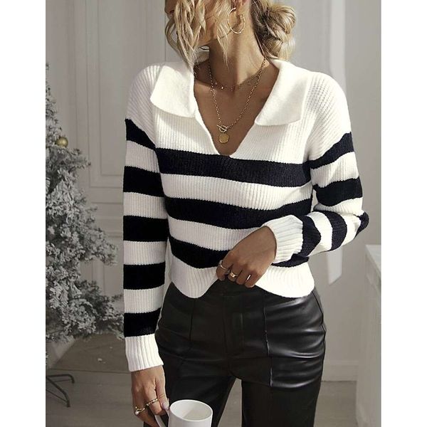 research and development striped sweater early spring outfit blouse collar womens clothing, White;black
research and development striped sweater early spring outfit blouse collar womens clothing, White;black