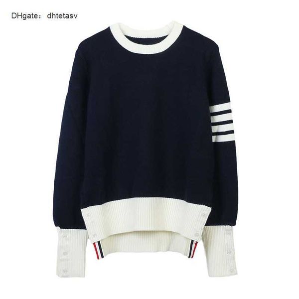 2023 autumn/winter new women's round neck pullover long sleeve contrast stripe hem irregular loose knitted top, White;black
2023 autumn/winter new women's round neck pullover long sleeve contrast stripe hem irregular loose knitted top, White;black
