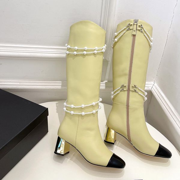 23ss f/w womens knee boots calfskin faux pearl with chain zipper chunky heel knight western motorcycle snow cowboy boot black white ladies l
23ss f/w womens knee boots calfskin faux pearl with chain zipper chunky heel knight western motorcycle snow cowboy boot black white ladies l