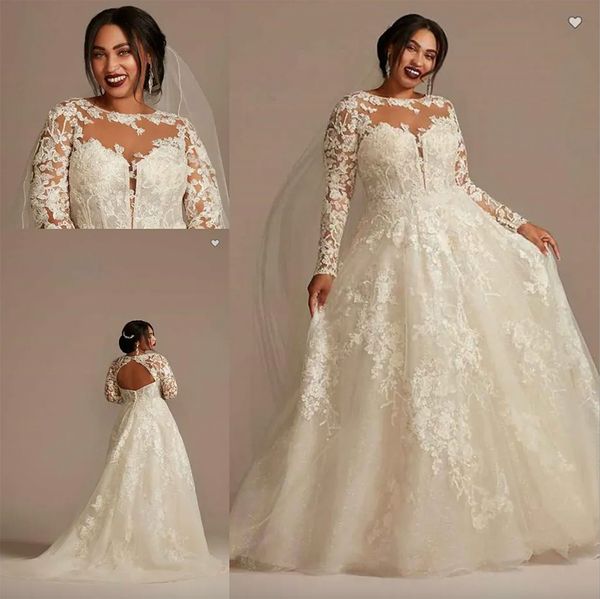 oleg cassini lace illusion long sleeve plus size wedding dresses 2023 sheer o-neck applique floral puffy skirt princess bridal gown robes, White
oleg cassini lace illusion long sleeve plus size wedding dresses 2023 sheer o-neck applique floral puffy skirt princess bridal gown robes, White