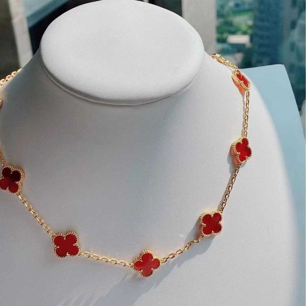 fashion vintage 4/four leaf clover v gold high edition double sided four grass ten flower necklace thick plated 18k exquisite red chalcedony, Silver 
fashion vintage 4/four leaf clover v gold high edition double sided four grass ten flower necklace thick plated 18k exquisite red chalcedony, Silver