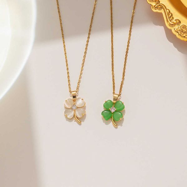 designer four-leaf clover necklace luxury titanium steel slightly inlaid with gold cat's eye necklace for women's collarbone chain, Silver
designer four-leaf clover necklace luxury titanium steel slightly inlaid with gold cat's eye necklace for women's collarbone chain, Silver