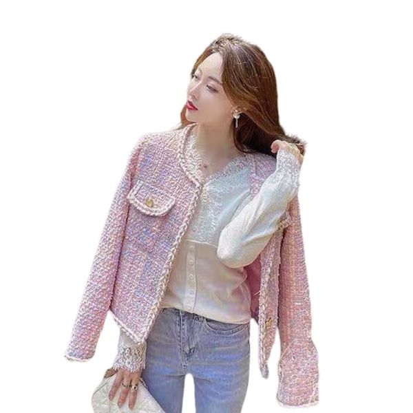 new european fashion women's o-neck long sleeve tweed woolen pink sweet jackets plus size coat sml333, Black;brown
new european fashion women's o-neck long sleeve tweed woolen pink sweet jackets plus size coat sml333, Black;brown