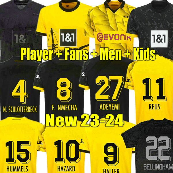 Image of REUS 23 24 FANS player Adeyemi dortmund soccer jerseys All Black Special HAZARD 2023 2024 football shirts men kids REYNA BRANDT EMRE HALLER Guerreiro HUMMELS F.NMECHA