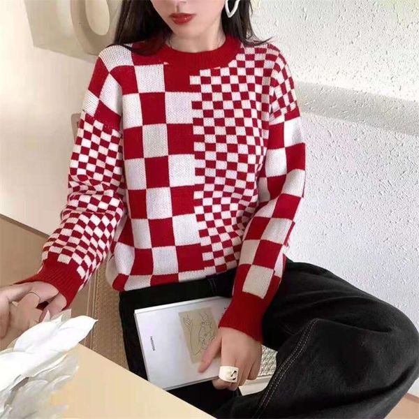 autumn and winter korean sweater loose all matching slimming personality contrasting color checkerboard pullover, White;black
autumn and winter korean sweater loose all matching slimming personality contrasting color checkerboard pullover, White;black