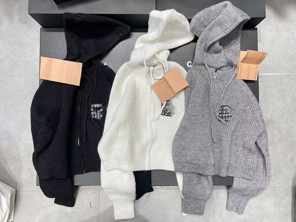 women's outerwear coats jackets winter wool sweater women zipper jacket miu designer hoodie womens hooded sweaters letter embroidery ca, Black;brown
women's outerwear coats jackets winter wool sweater women zipper jacket miu designer hoodie womens hooded sweaters letter embroidery ca, Black;brown