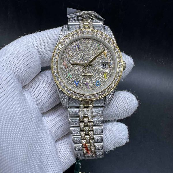 full diamonds men watch two tone yellow gold case 41mm rainbow arabic numbers iced out diamond watches, Slivery;brown
full diamonds men watch two tone yellow gold case 41mm rainbow arabic numbers iced out diamond watches, Slivery;brown