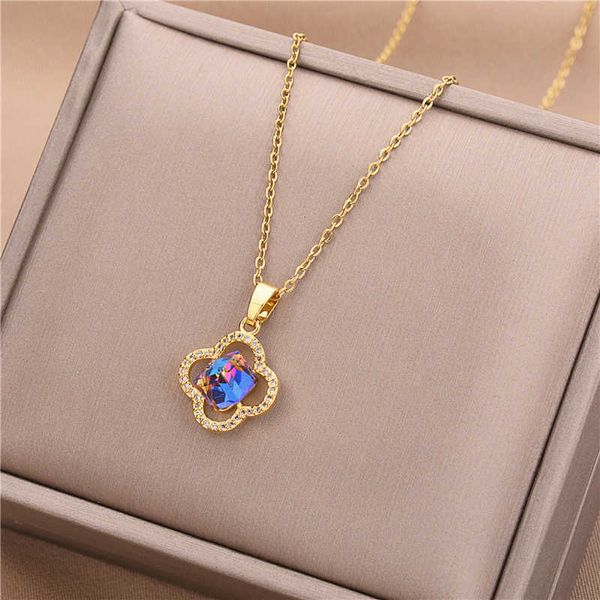 designer four-leaf clover necklace luxury korean ocean heart female clover blue crystal pendant 18k gold titanium steel chain van clee acces, Silver
designer four-leaf clover necklace luxury korean ocean heart female clover blue crystal pendant 18k gold titanium steel chain van clee acces, Silver