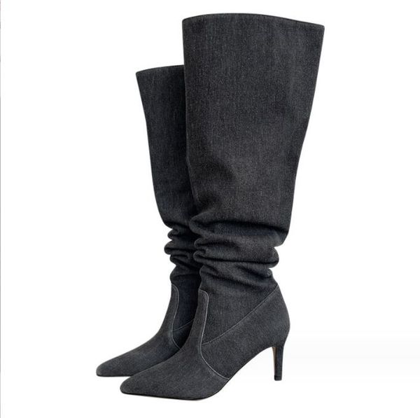 street fashion cowboy boots for women new pointed toe women's boots blue denim high heels mid-calf boots zapatos de mujer for girls par, Black
street fashion cowboy boots for women new pointed toe women's boots blue denim high heels mid-calf boots zapatos de mujer for girls par, Black