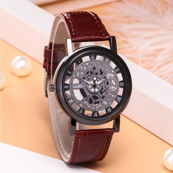 fashion hollow strap quartz leather men's watch business watch gold pdmkt, Slivery;brown
fashion hollow strap quartz leather men's watch business watch gold pdmkt, Slivery;brown