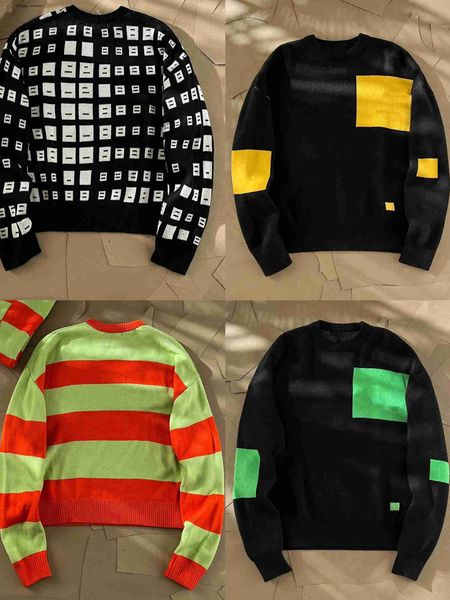 french niche acne family irregular contrasting stripes square checkerboard pattern smiling face knitted pullover round neck sweater for men, White;black
french niche acne family irregular contrasting stripes square checkerboard pattern smiling face knitted pullover round neck sweater for men, White;black