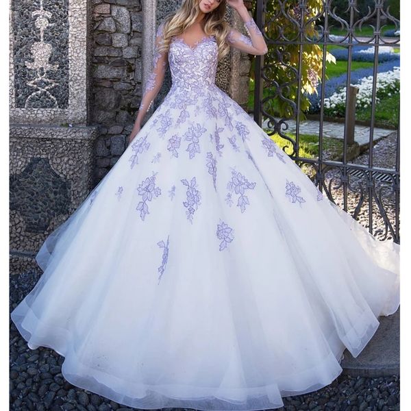 simple ivory ball gown wedding dresses a line sheer neck long sleeves lace appliques graceful tulle bride dress long vetidos de novia, White
simple ivory ball gown wedding dresses a line sheer neck long sleeves lace appliques graceful tulle bride dress long vetidos de novia, White