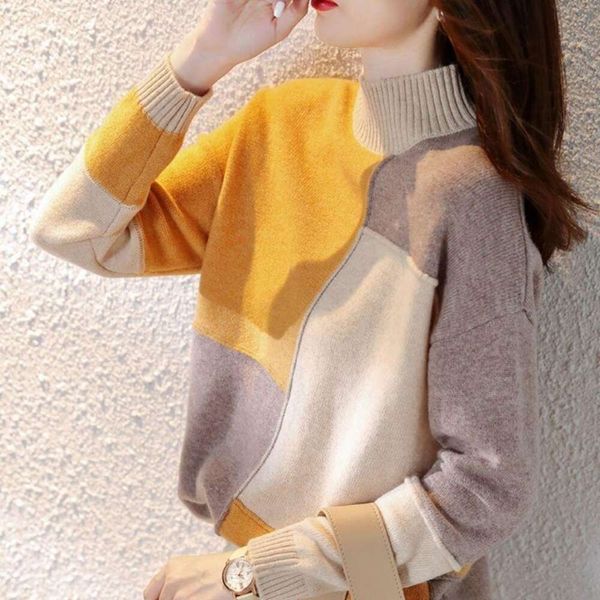 lazy style color matching half turtleneck thick sweater womens loose outer wear autumn and winter fashion base, White;black
lazy style color matching half turtleneck thick sweater womens loose outer wear autumn and winter fashion base, White;black