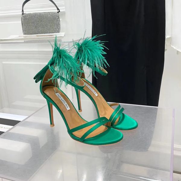 aquazzura newfeather embellishment stiletto heels sandals evening shoes100mm silk ankle band women summer luxury designers shoes with box, Black
aquazzura newfeather embellishment stiletto heels sandals evening shoes100mm silk ankle band women summer luxury designers shoes with box, Black