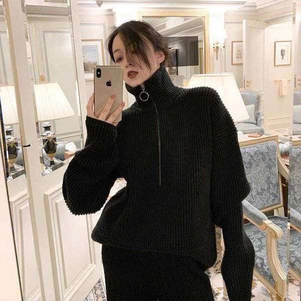 high neck sweater for women loose outer wear lazy style korean autumn and winter thickened wholesale, White;black
high neck sweater for women loose outer wear lazy style korean autumn and winter thickened wholesale, White;black