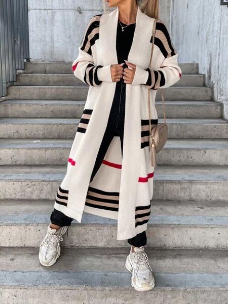 women's sweaters casual coats striped patchwork loose long outerwear casual long sleeve sweater coat designer sweater women, White;black
women's sweaters casual coats striped patchwork loose long outerwear casual long sleeve sweater coat designer sweater women, White;black
