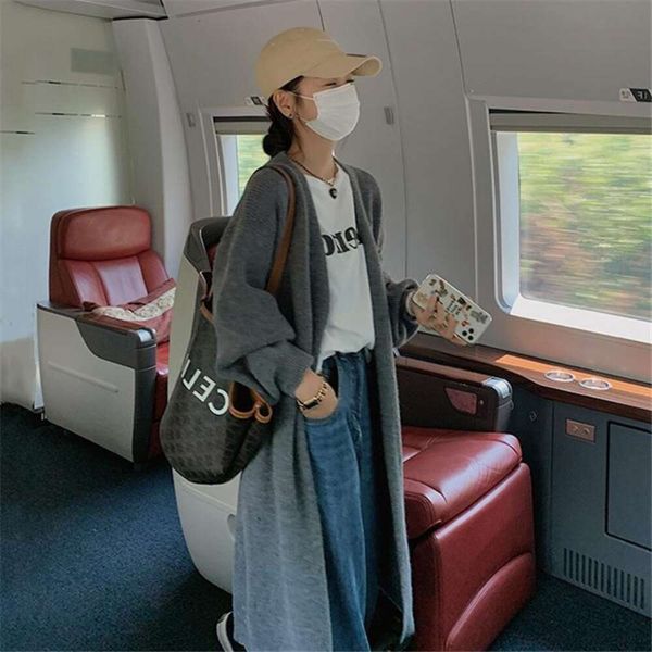 sweaters jackets cardigans womens autumn and winter style temperament mid length loose lazy korean all matching, White;black
sweaters jackets cardigans womens autumn and winter style temperament mid length loose lazy korean all matching, White;black