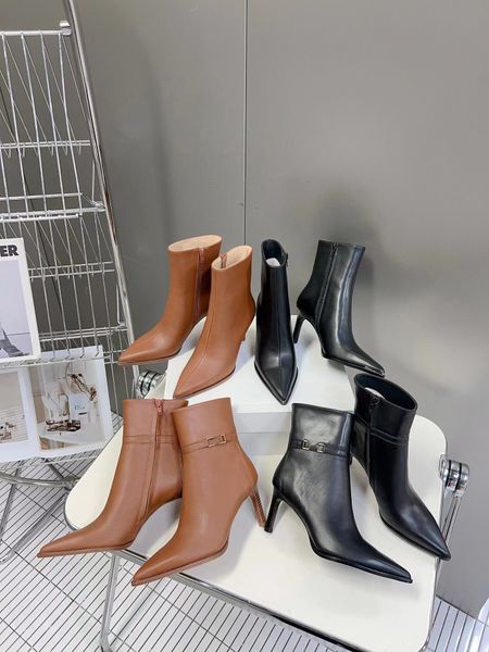 women verneuil ankle boots luxury designer triomphe harness low boot fashion leather high-quality hardware buckle high heeled pointed short, Black
women verneuil ankle boots luxury designer triomphe harness low boot fashion leather high-quality hardware buckle high heeled pointed short, Black