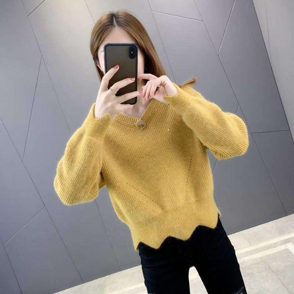 sparkling sweater for women autumn and winter clothes loose outer wear high waist fashionable short v neck pullover, White;black
sparkling sweater for women autumn and winter clothes loose outer wear high waist fashionable short v neck pullover, White;black