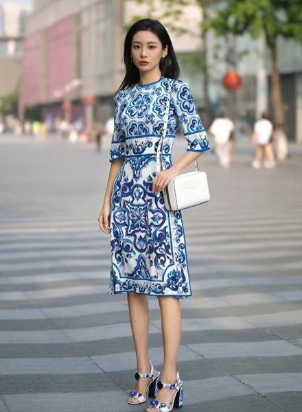 runway fashion dress early autumn 2023 short sleeved round neck blue and white porcelain printed dress designer dress s-xl, Black;gray
runway fashion dress early autumn 2023 short sleeved round neck blue and white porcelain printed dress designer dress s-xl, Black;gray