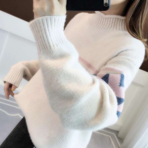 autumn early womens clothing trend sweater loose outside wear lazy wind high collar and winter, White;black
autumn early womens clothing trend sweater loose outside wear lazy wind high collar and winter, White;black