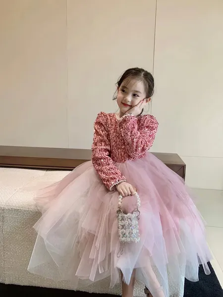 Image of Kids Girl Dresses Girl&#039;s Dancewear Autumn Winter Girl Cosplay Costumes Handwork Luxurious Sequins Princess
