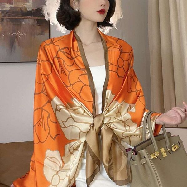 temperament color matching floral long scarf orange khaki print spring and autumn all summer sun protection, Blue;gray
temperament color matching floral long scarf orange khaki print spring and autumn all summer sun protection, Blue;gray