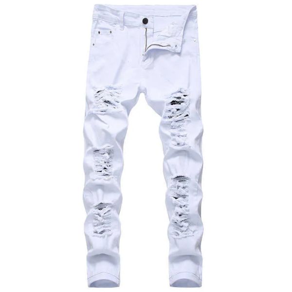 men ripped jeans white red black stretch slim fit spring autumn denim pants distressed hip hop streetwear biker jeans pants x0621 rgj, Blue
men ripped jeans white red black stretch slim fit spring autumn denim pants distressed hip hop streetwear biker jeans pants x0621 rgj, Blue