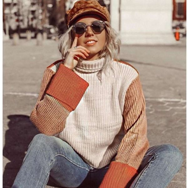 color block sweater for women autumn and winter style collared pullover, White;black
color block sweater for women autumn and winter style collared pullover, White;black